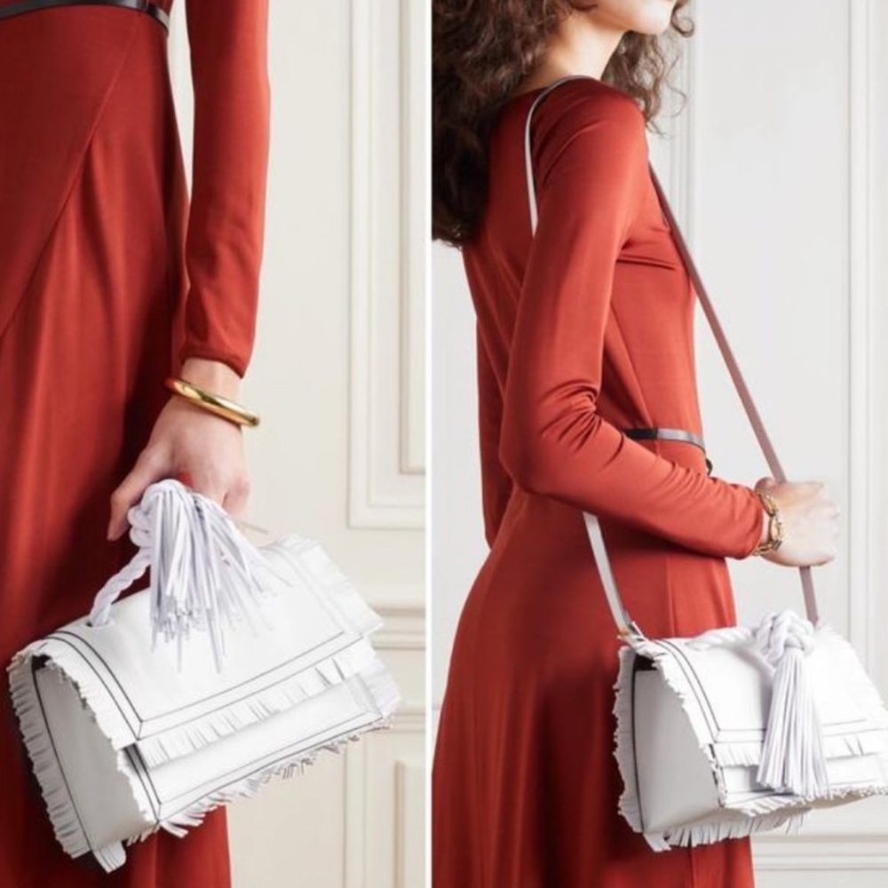 VALENTINO GARAVANI The Rope White Fringe Leather Shoulder Bag
